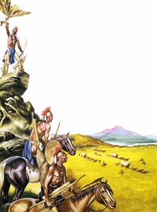 Rothäute beobachten einen nach Westen ziehenden Wagenzug von Ron Embleton