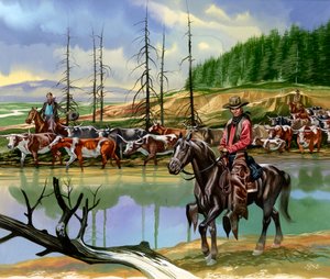 Texanische Cowboys treiben Rinder nach Norden von Ron Embleton