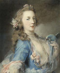 Eine junge Dame mit einem Papagei, ca. 1730