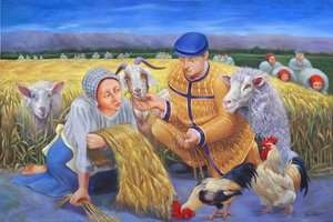 Ruth und die Gerstenernte, 2014 von Rosemarie Adcock