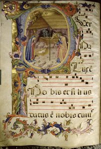Corale / Graduale Nr. 5: Historisierte Initiale "P" mit Darstellung der Geburt Christi