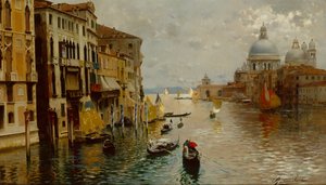 Gondeln auf dem Canal Grande, die Dogana und Santa Maria della Salute im Hintergrund, Venedig von Rubens Santoro