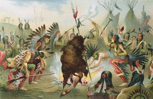 Kriegstanz der Sioux, aus Die Geschichte der Menschheit von Prof. Friedrich Ratzel, veröffentlicht 1904