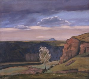 Blick von Žalov auf den Říp-Berg
