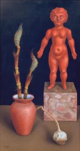 Stilleben mit Schachtelhalm (und Puppe) von Rudolf Wacker