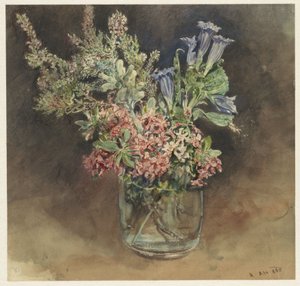 Glas mit Alpenblumen