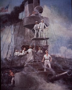 Spanisch-Amerikanischer Krieg 1898, Schlacht in der Bucht von Manila, Admiral Dewey leitet die Aktion vom Flaggschiff Olympia