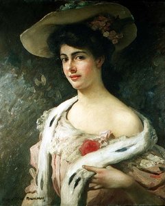 Porträt der Frau des Künstlers mit Hut von Rupert Charles Wolston Bunny
