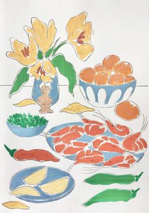Frische Blumen und Festmahl