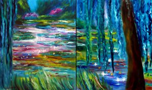 Monets Japanischer Garten in Giverny Diptychon, 2024