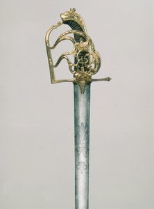 Offiziersbreitschwert mit einem doppelköpfigen Adler und der Figur des Heiligen Georg unter der Kaiserkrone graviert, Griff mit Monogramm von Katharina II. (1729-96) dekoriert, Russland, 18. Jahrhundert
