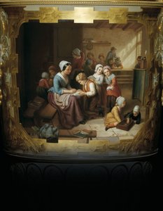 Gemaltes Detail von einer Alexander II zwei-henkeligen Porzellan- und Goldblattvase, die eine Schulszene nach B darstellt, 1866