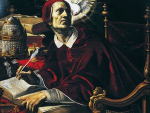 Heiliger Gregor der Große, Gemälde von Rutilio Manetti (1571-1639), Öl auf Leinwand, 67x89 cm, Italien