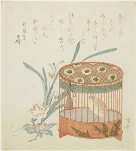 Vogelkäfig und Blumen