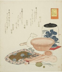 Krug, Waage und Schale, Nr. 6 aus der Serie „Die prahlerischen Heldentaten des Hasen (Usagi tegarabanashi)“ von Ryuryukyo Shinsai