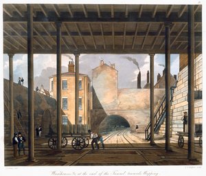 Lagerhäuser usw. am Ende des Tunnels in Richtung Wapping, Liverpool, 1832-1833