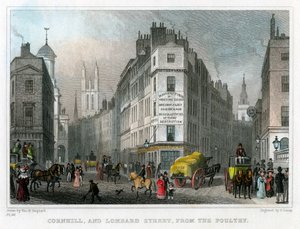 Cornhill und Lombard Street von Poultry, City of London, 1830
