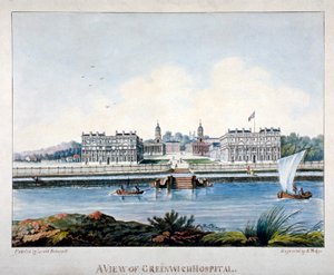 Ansicht des Greenwich Hospital von der Isle of Dogs, London, ca. 1800