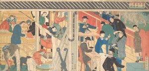 Verkaufsraum im Außenhandelsgebäude in Yokohama, 1861 von Sadahide Utagawa