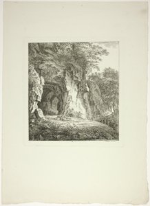 Hirten und Schafe ruhen unter einer Brücke, Tafel sieben aus Paysages Dédiés à M. Warelet von Salomon Gessner