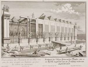 Prospekt des Pomeranzenhauses während der Eindeckung für den Winter von Salomon Kleiner