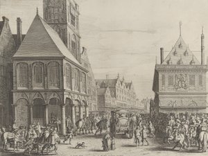 Stadtmagistrate verabschieden sich von Marie de Medici vor dem Rathaus, aus Caspar Barlaeu