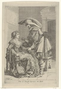 Mann bietet einer Frau eine Münze an von Salomon Savery
