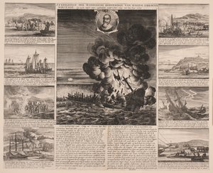 Titelblatt, das die Reise von Willem Isbrandtse Bontekoe nach Ostindien illustriert