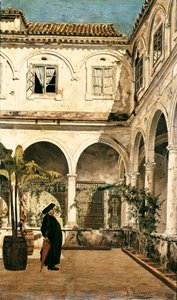 Der Vater Salabot im Kreuzgang des Klosters von Saint Francois von Cadiz (Cadiz). Gemälde von Salvador Viniegra y Lasso (1862-1915) 1881 Cadiz. Museum von Cadiz. Spanien von Salvador Viniegra y Lasso de la Vega