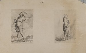 (Figurinenserie) Stehender Mann mit gefiedertem Kopfschmuck