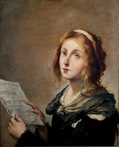Die Musik. Junge Frau von sehr bescheidener sozialer Stellung, die die Musik verkörpert, mit einer Partitur in der Hand von Salvator von Salvator Rosa