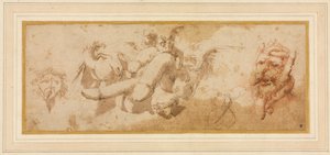 Blatt satirischer Studien (Amorini reiten Phalli) von Salvator Rosa
