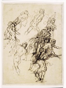 Skizzen für männliche Figuren, die sich energisch nach rechts bewegen von Salvator Rosa
