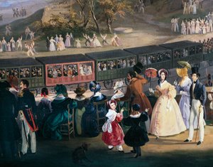 Ferdinand II. im Zug während der Jungfernfahrt der Eisenbahn Neapel-Portici, 4. Oktober