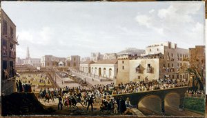 Eisenbahn: Eröffnung der ersten Vesuv-Eisenbahn, Napoli-Portici. 3. Oktober 1839 von Salvatore Fergola