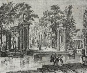 Amphitheater auf einer Insel im Lazienki-Park, Warschau, Polen, Lithographie von Salvatore Puglia von Salvatore Puglia