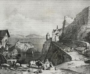 Schloss von Parga, Albanien, Lithographie von Salvatore Puglia aus Poliorama Pittoresco, Nr. 9, 9. Oktober