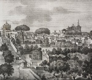 Ostansicht von Mesagne, Apulien, Italien, Lithographie von Salvatore Puglia aus Poliorama Pittoresco, Nr. 45, 15. Juni
