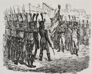 Flagge des 84. Regiments, Lithographie von Salvatore Puglia aus der Geschichte Napoleons von Cesare Malpica