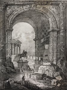 Römische Ruinen, Gemälde von Hubert Robert (1733-1808), Lithographie von Salvatore Puglia aus Poliorama Pittoresco, Nr. 28, 17. Februar von Salvatore Puglia