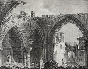 Ruinen entlang der Straße der Ritter, Rhodos-Stadt, Griechenland, Lithografie von Salvatore Puglia aus Poliorama Pittoresco, Nr. 3, 27. August von Salvatore Puglia