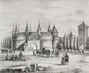 Florianstor, Krakau, Polen, Lithographie von Salvatore Puglia aus Poliorama Pittoresco, Nr. 22, 4. Januar