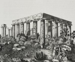 Tempel des Apollo auf dem Berg Panellenius, Griechenland, Lithographie von Salvatore Puglia