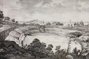 Das Amphitheater von Syrakus, Sizilien, Italien, Lithographie von Salvatore Puglia aus Poliorama Pittoresco, Nr. 7, 21. September