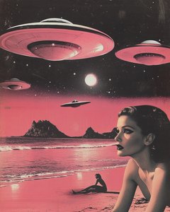 UFOs über rosa Strand