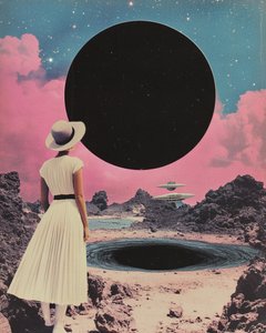 Frau beobachtet kosmischen Horizont