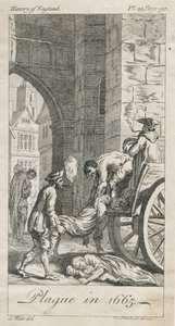 Sammeln von Pestopfern, Holywell Lane, Shoreditch, London, UK (Gravur)