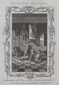Edward I., als Prinz von Wales, tötet den Attentäter, der ihn mit einem vergifteten Dolch verwundete, im Heiligen Land (Stich) von Samuel (after) Wale