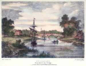 Stourport-on-Severn, Worcestershire, von oberhalb der Brücke, ca. 1795