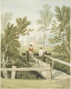 Zwei Jungen auf einem Stil bei Brislington Brook, ca. 1824 von Samuel Jackson